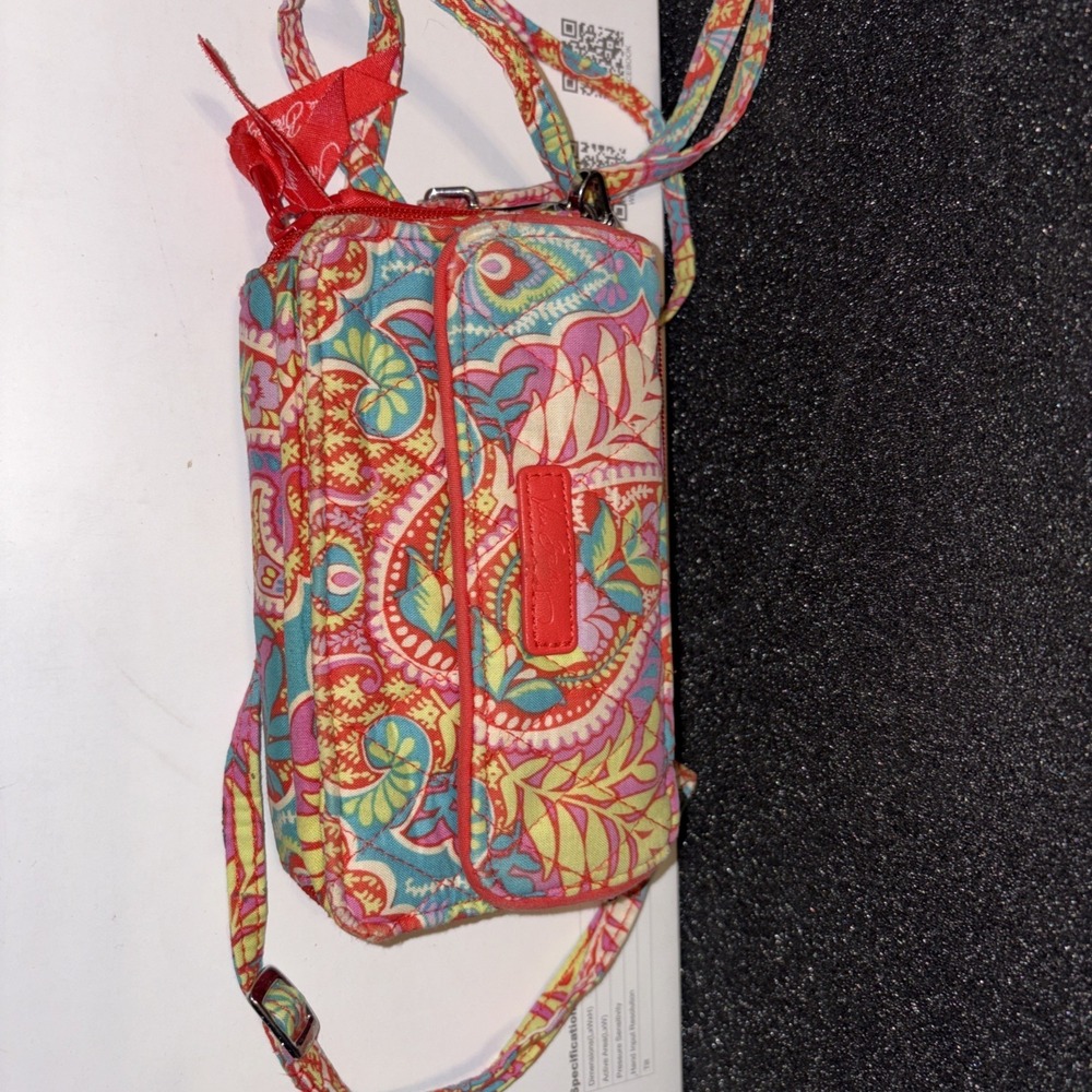 Vera Bradley All In One Crossbody Wristlet Wallet Bright Paisley Floral Quilted